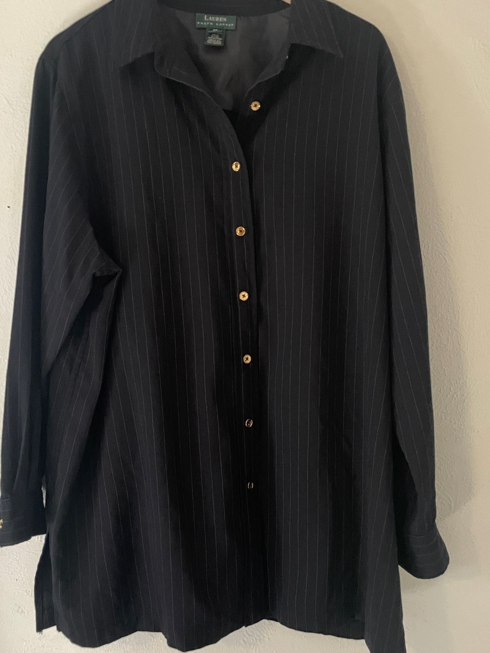 Vintage Lauren Ralph Lauren Dark Navy Pinstripe Wool Shirt Gold Buttons 2X
